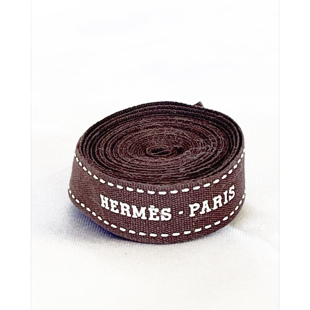 HERMÈS Paris Brown Ribbon Gift Wrapping Signature Embossed Horse And Carriage - Picture 9 of 9